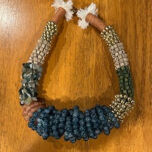 Multicolor Beaded Statement Necklace with Gold Hardware.